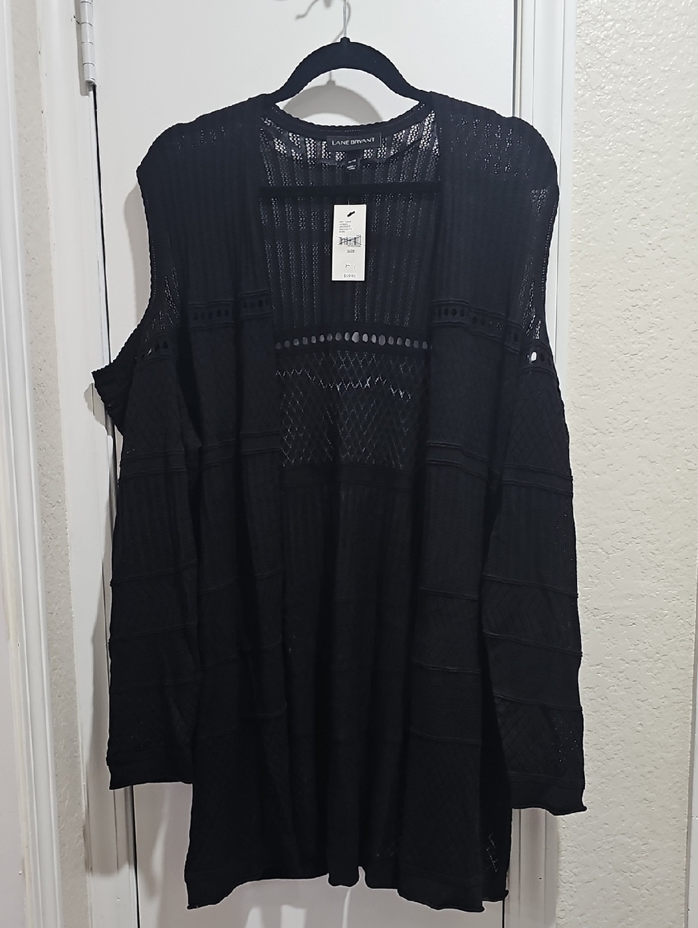 Black Cold Shoulder Open Knit Long Cardigan Lanr Bryant Plus Size